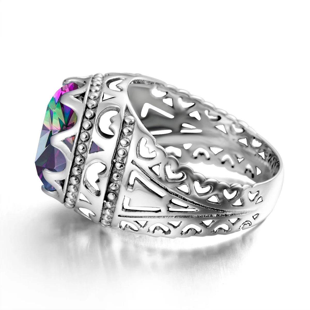 Dazzle Dime® Vintage Mystic Topaz Ring for Men | Genuine 925 Sterling Silver Round Cut Gemstone