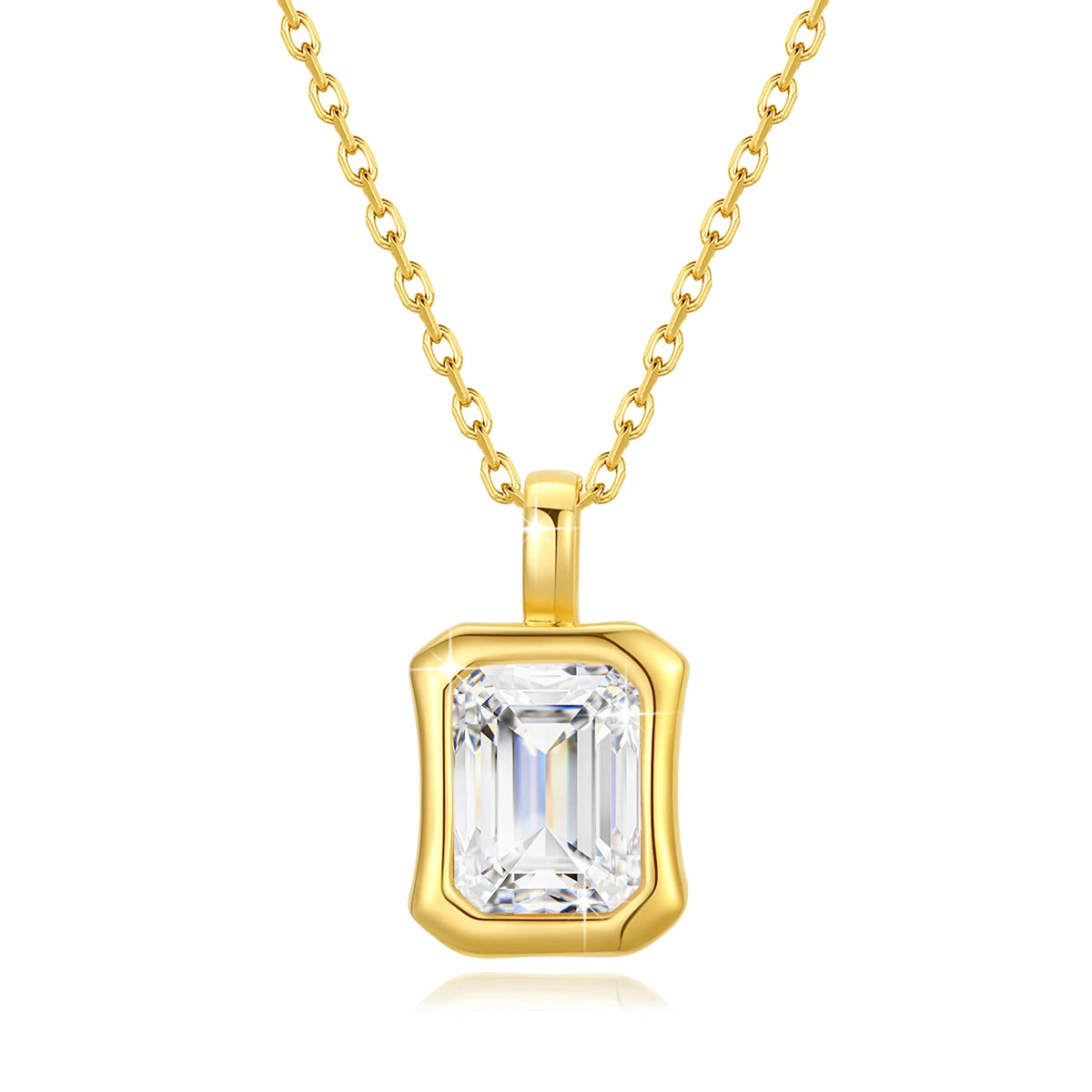 Dazzle Dime® 14K Gold Moissanite Necklace | 2CT Emerald Cut Pendant | VVS1 Quality for Weddings & Anniversaries