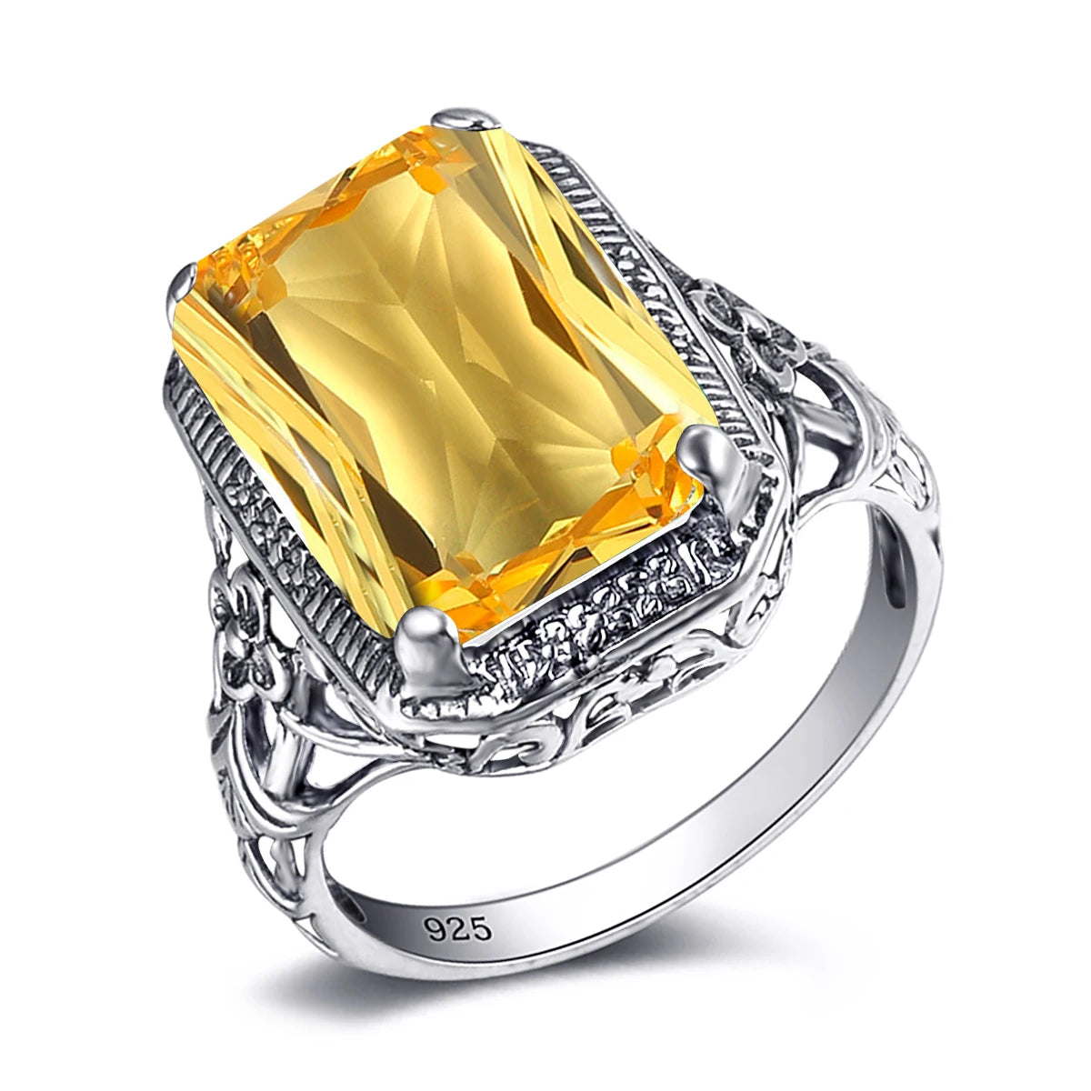 Vintage Citrine Wedding Ring – 925 Sterling Silver, Handmade Luxury for Women