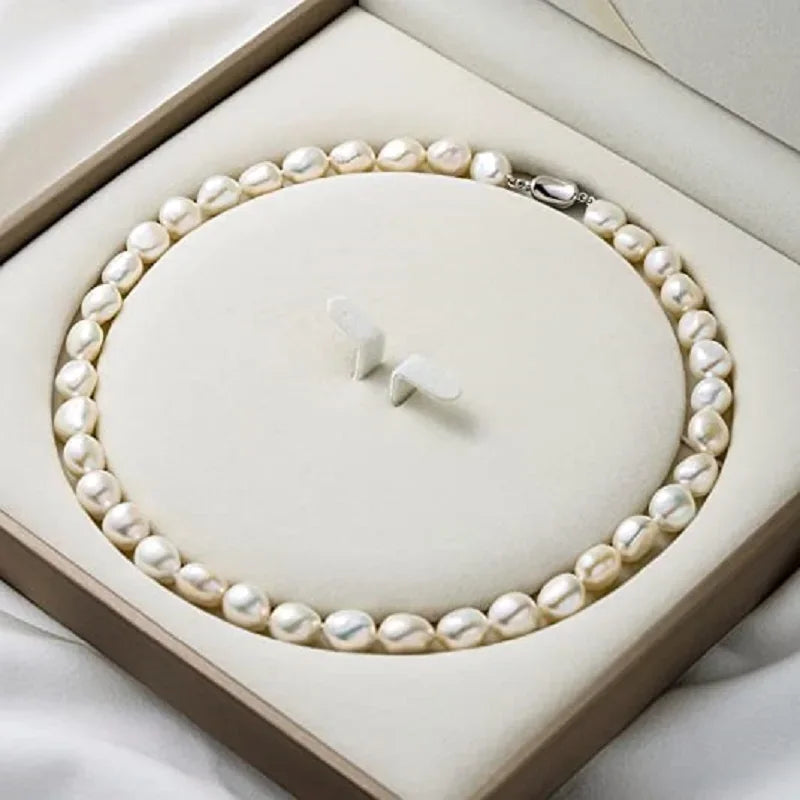 Dazzle Dime® AA Quality Freshwater Cultured Pearl Necklace – 8-9mm/9-10mm Pearls with Sterling Silver Clasp | Classic Strand for Women