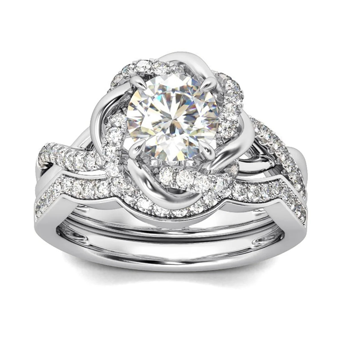 Dazzle Dime® 3Ct Moissanite Twist Floral Engagement Ring Set | Certified 925 Sterling Silver Luxury Wedding Jewelry