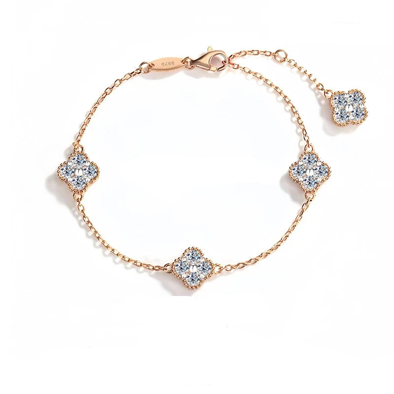 Dazzle Dime D Color 2.4CT (25 Sterling Moissanite Bracelets Lucky Bangles Wedding Birthday Party Clover Gifts Jewelry