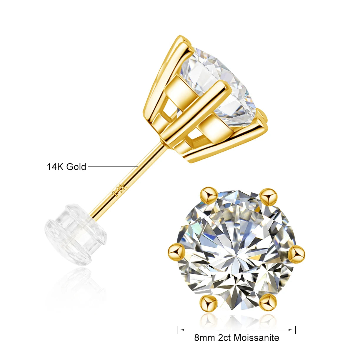 Dazzle Dime® 2CT Moissanite 14K Gold Stud Earrings