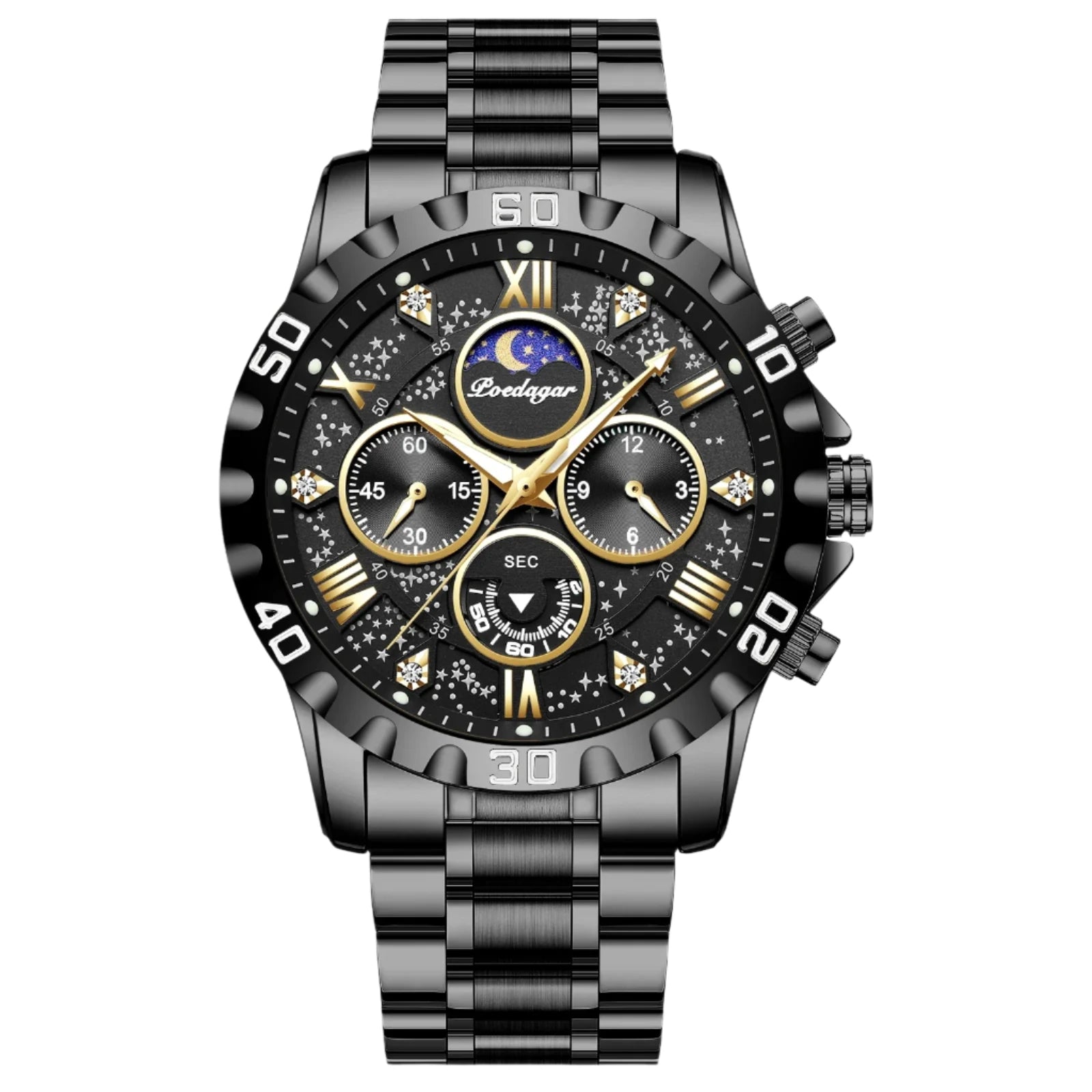 Luxury Quartz Sports Watch for Men | Waterproof Luminous Stainless Steel Chronograph by POEDAGAR
