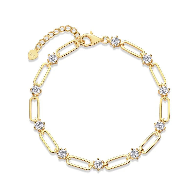 S925 Silver 4mm Moissanite Yellow Gold Chain Charm Bracelet | Women’s Party Gift