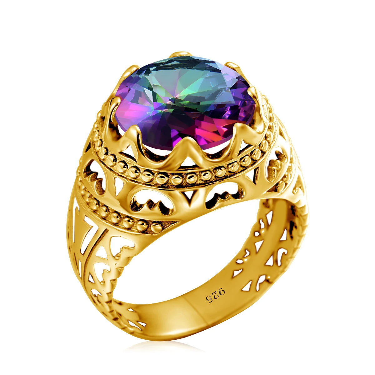 Dazzle Dime® Vintage Mystic Topaz Ring for Men | Genuine 925 Sterling Silver Round Cut Gemstone