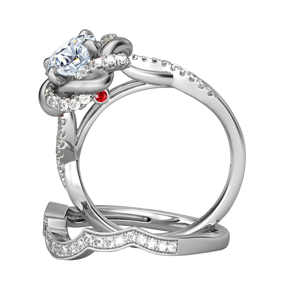 Dazzle Dime® 3Ct Moissanite Twist Floral Engagement Ring Set | Certified 925 Sterling Silver Luxury Wedding Jewelry