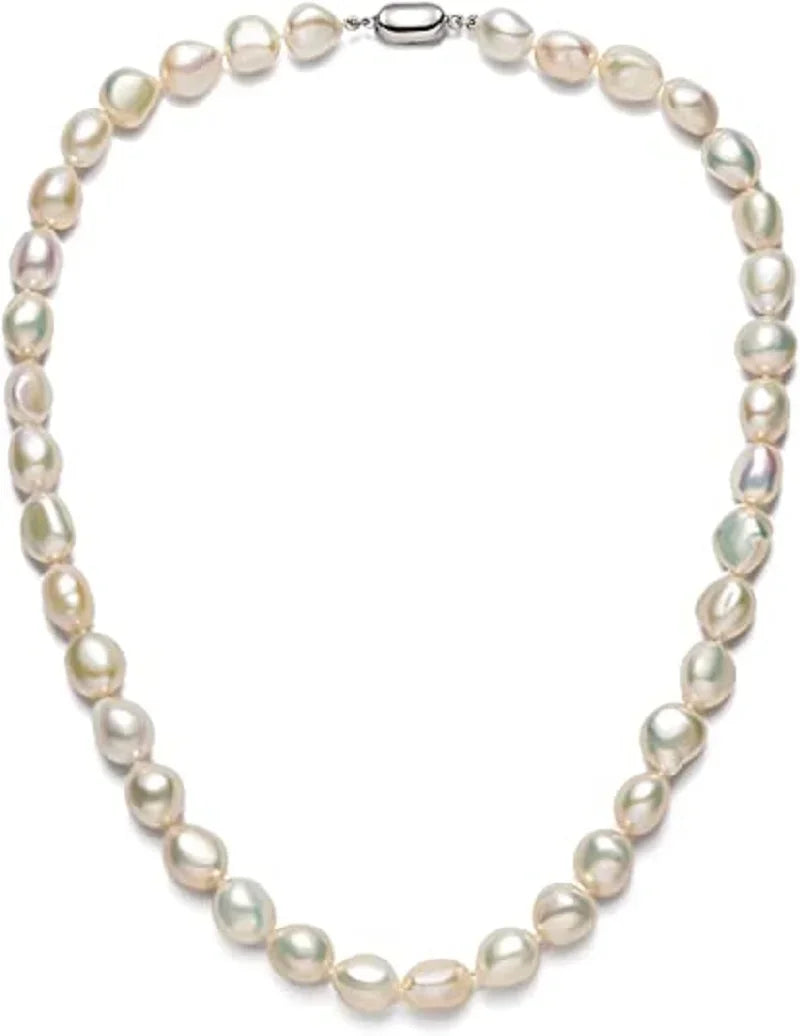 Dazzle Dime® AA Quality Freshwater Cultured Pearl Necklace – 8-9mm/9-10mm Pearls with Sterling Silver Clasp | Classic Strand for Women