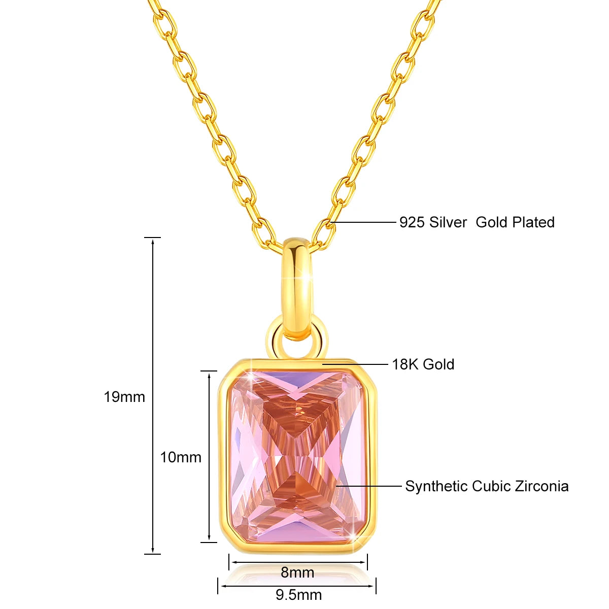 Dazzle Dime® 18K Solid Gold Moissanite Pendant Necklace | 8x10mm Colored Gemstone | Fine Jewelry for Women | Anniversary & Valentine’s Day Gift