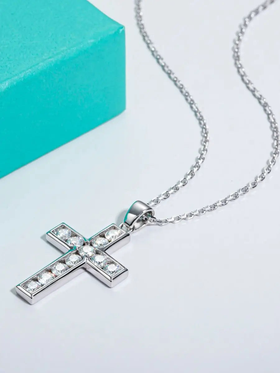 Dazzle Dime® 3.5MM 2.2CT D Color Moissanite Cross Pendant Necklace | 925 Sterling Silver