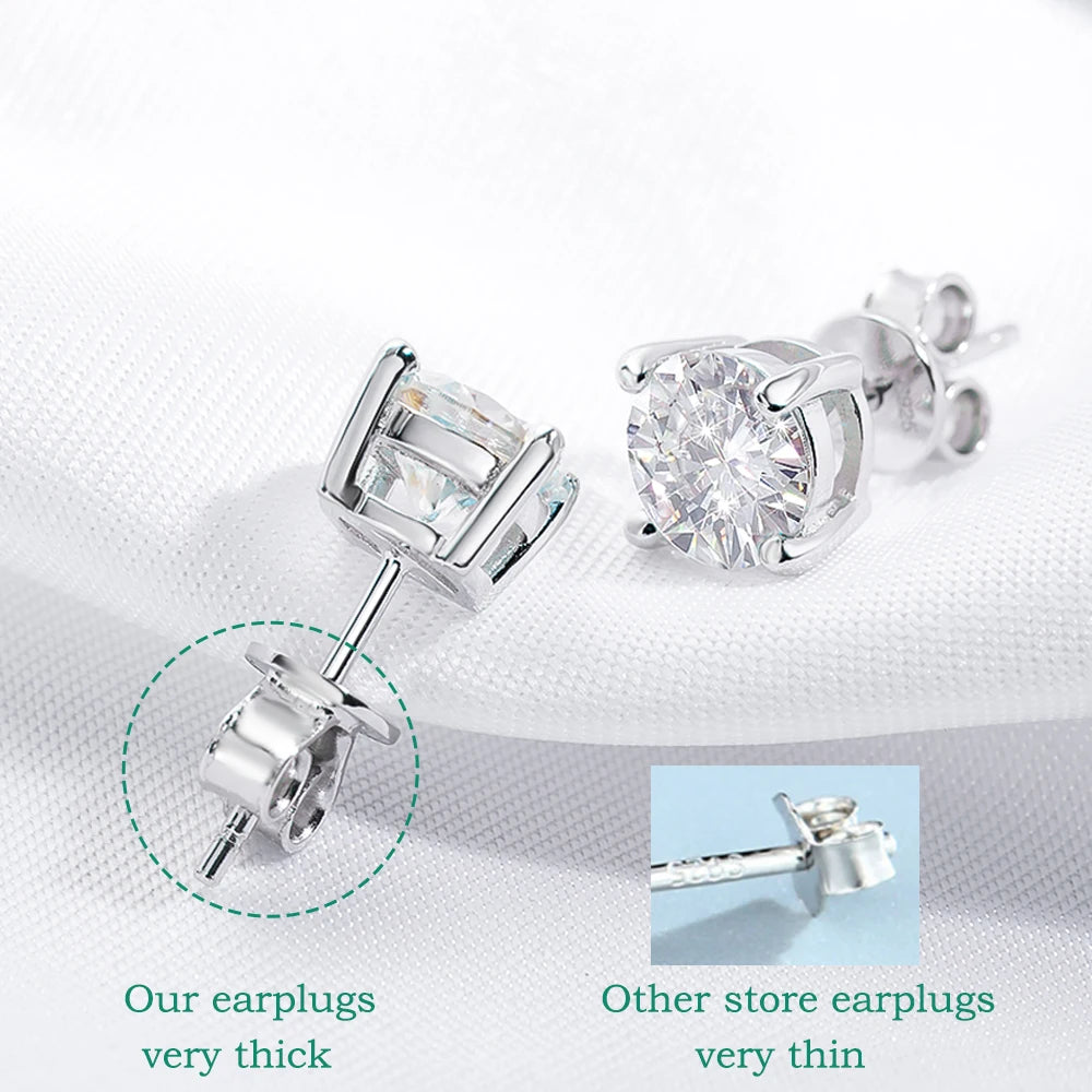 0.1-5CT Moissanite Stud Earrings | GRA Certified | S925 Silver Platinum Plated for Men & Women | Bridal Wedding Diamond Studs