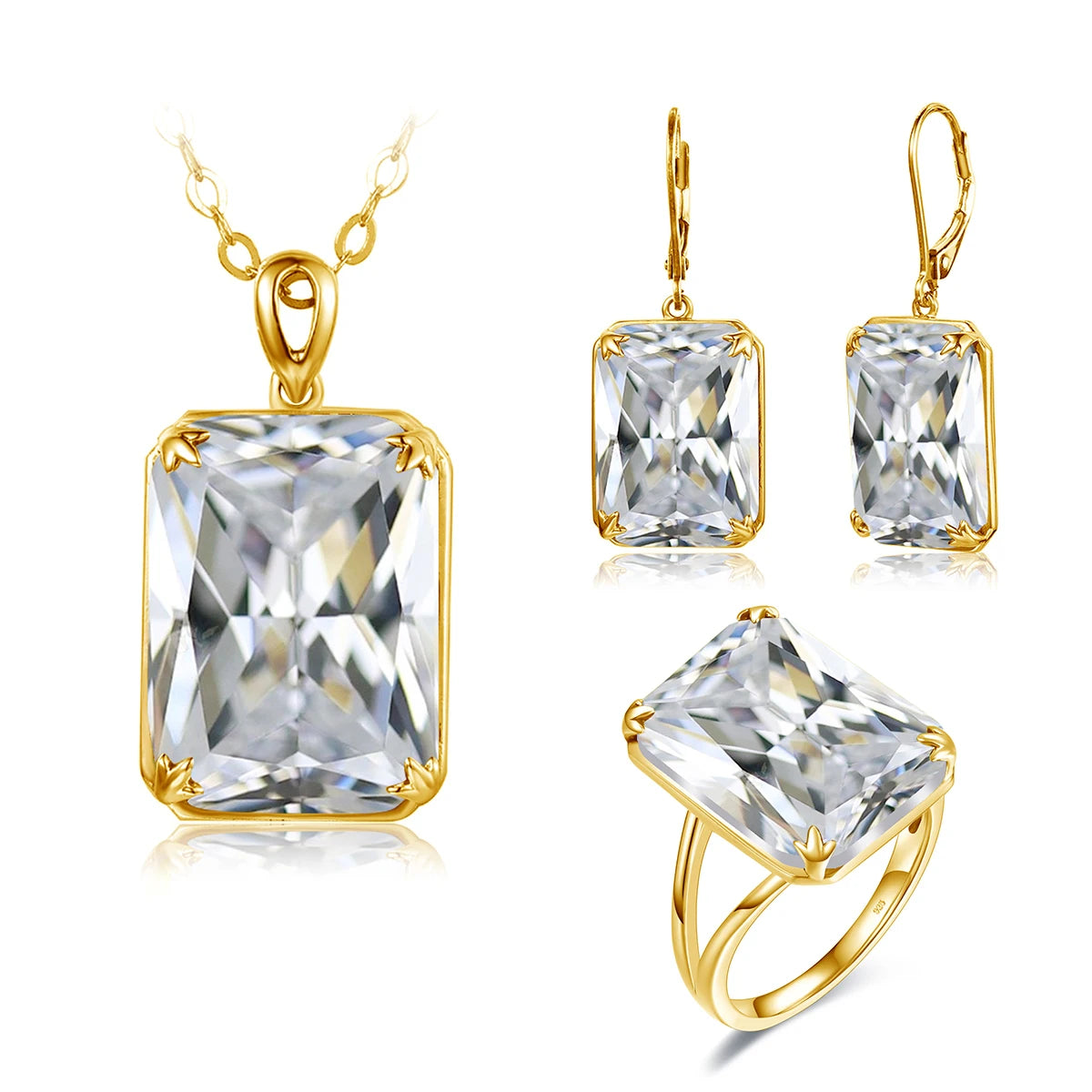Dazzle Dime® Vintage Ruby Jewelry Set – 925 Sterling Silver Gold-Plated Necklace, Earrings, and Ring