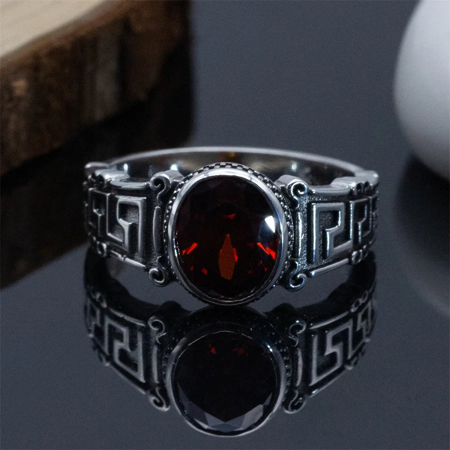 Dazzle Dime® 925 Sterling Silver Men's Ring | Red Cubic Zirconia Statement Ring