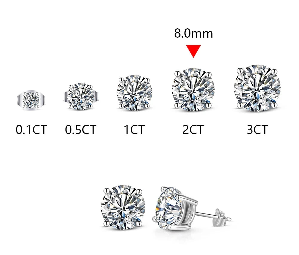 Dazzle Dime 2 Carat 8.0Mm D Color Moissanite Stud Earrings Hallmarked 925 Sterling with GRA Certification