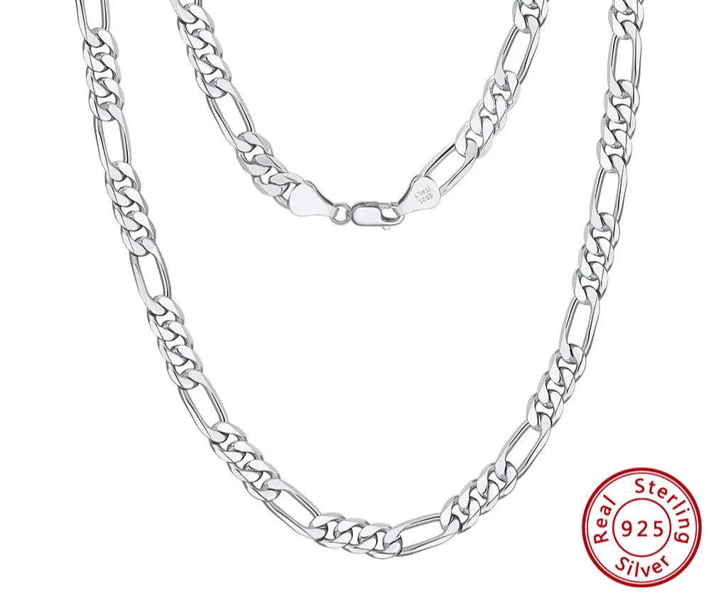 Dazzle Dime® 925 Sterling Silver Figaro Chain Necklace for Men & Women – 3.3mm/5mm/7mm | Rhodium/Gold Plated | Trendy Statement Jewelry