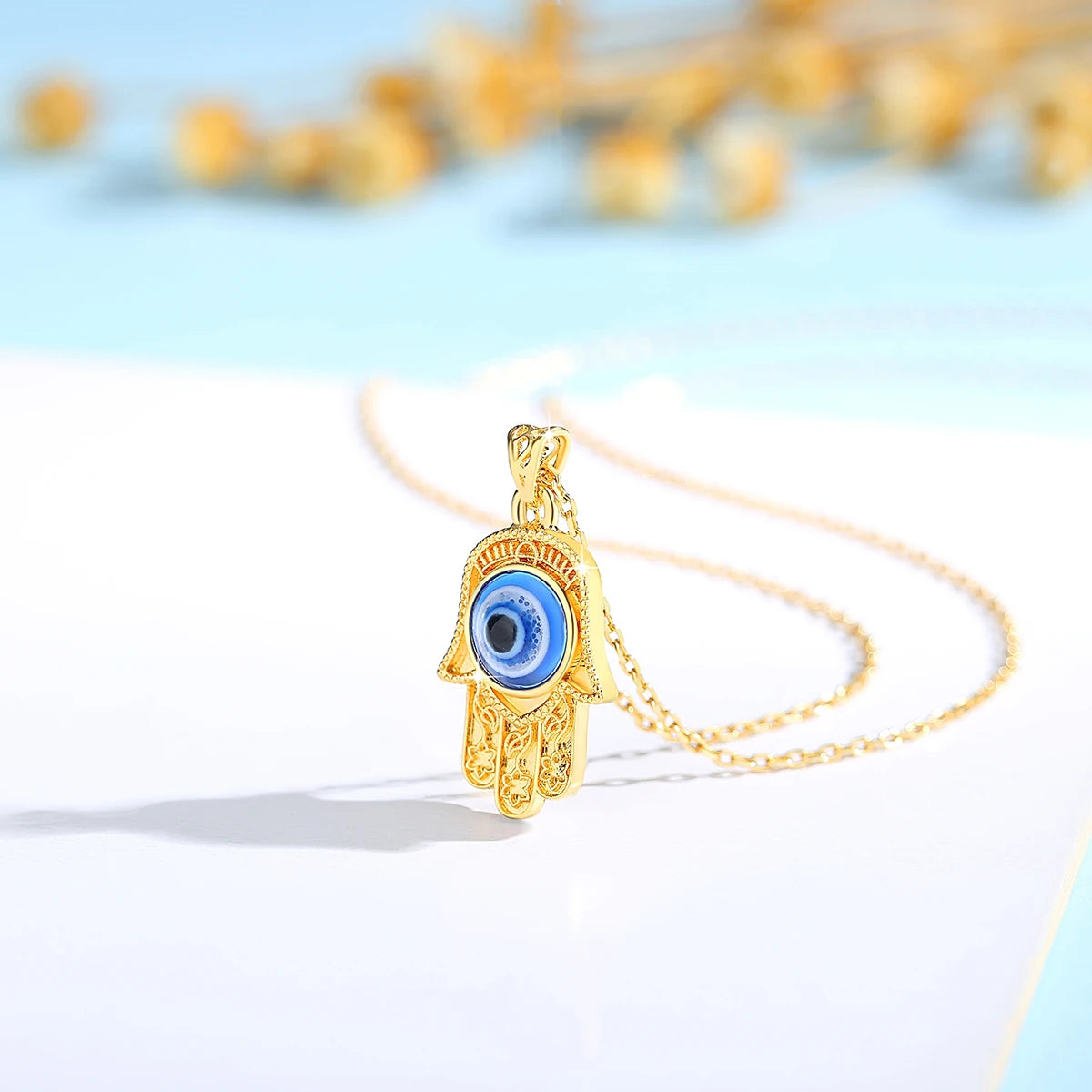 Dazzle Dime® 18K Gold Evil Eye Necklace | Royal Blue Sapphire Pendant | Luxury Handcrafted Design with Certificate