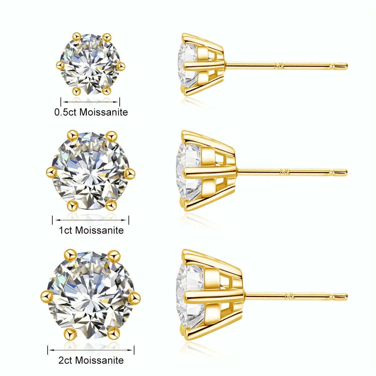 Dazzle Dime® 2CT Moissanite 14K Gold Stud Earrings
