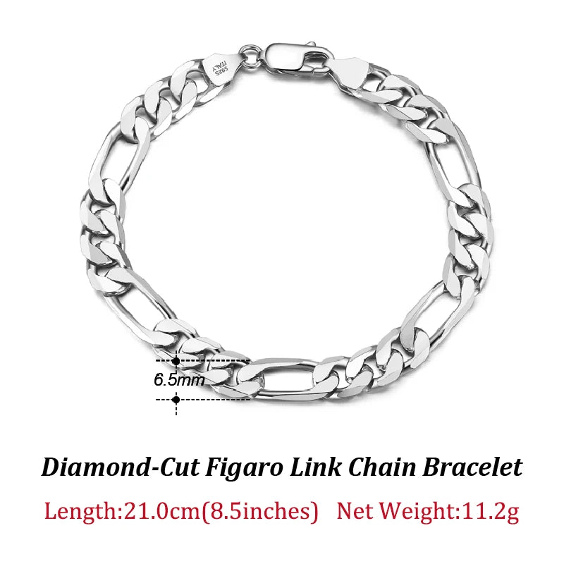Dazzle Dime® 925 Sterling Silver Figaro Chain Necklace for Men & Women – 3.3mm/5mm/7mm | Rhodium/Gold Plated | Trendy Statement Jewelry