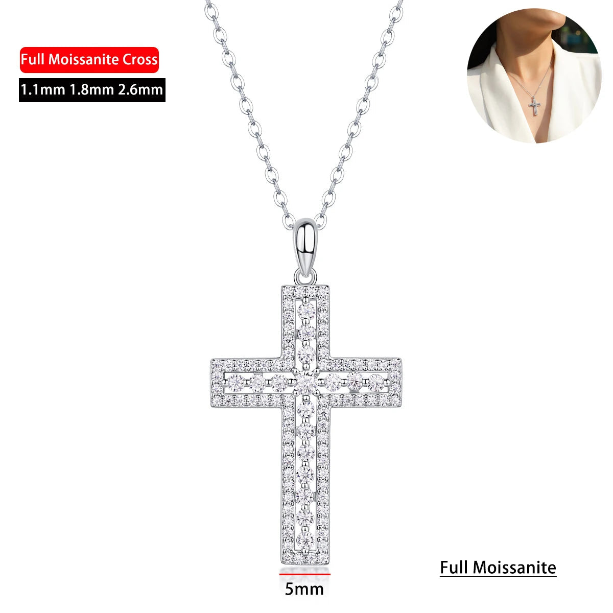 Dazzle Dime® D Color Moissanite Cross Necklace for Women – GRA Certified S925 Sterling Silver Jesus Pendant, 18K Gold Plated