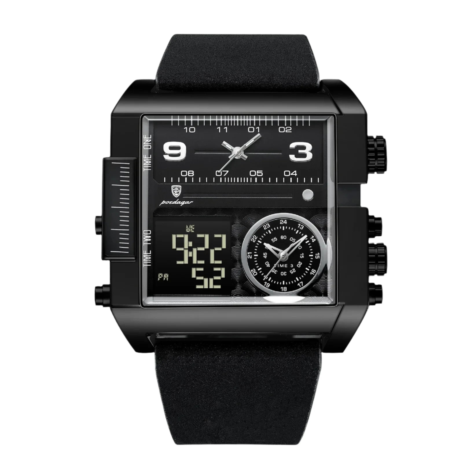 POEDAGAR Luxury Men's Wristwatch - Rectangle Waterproof Luminous Day Week Multifunction Digital Watch Quartz Reloj