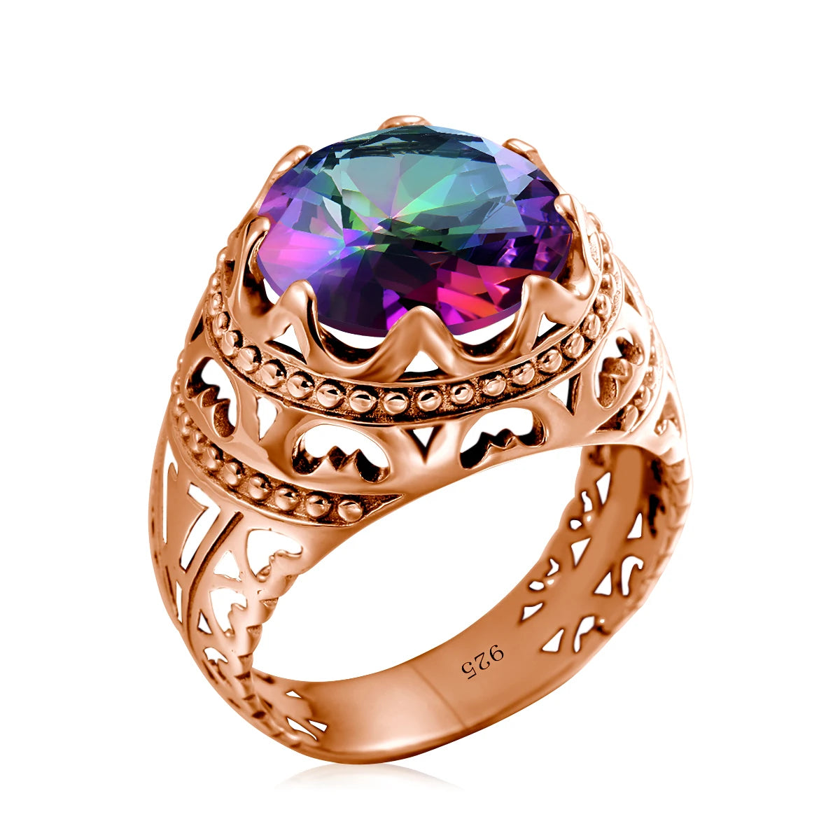Dazzle Dime® Vintage Mystic Topaz Ring for Men | Genuine 925 Sterling Silver Round Cut Gemstone