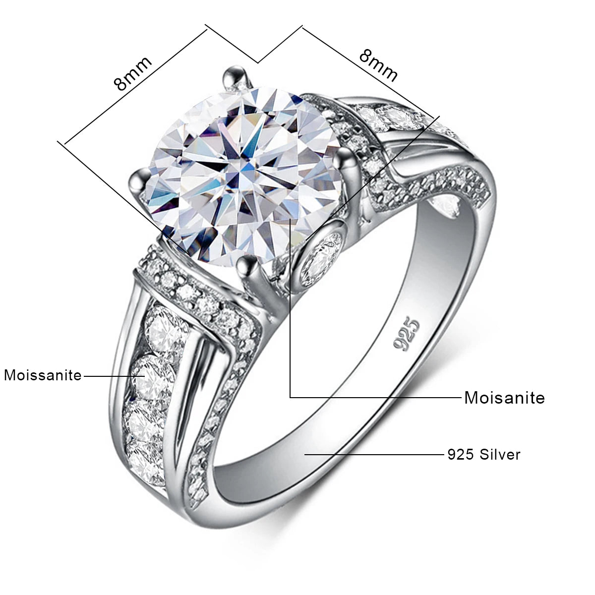 Luxury 2Ct Moissanite Engagement Ring | Solid 925 Sterling Silver | Certified D Color VVS1 | Elegant Wedding Jewelry