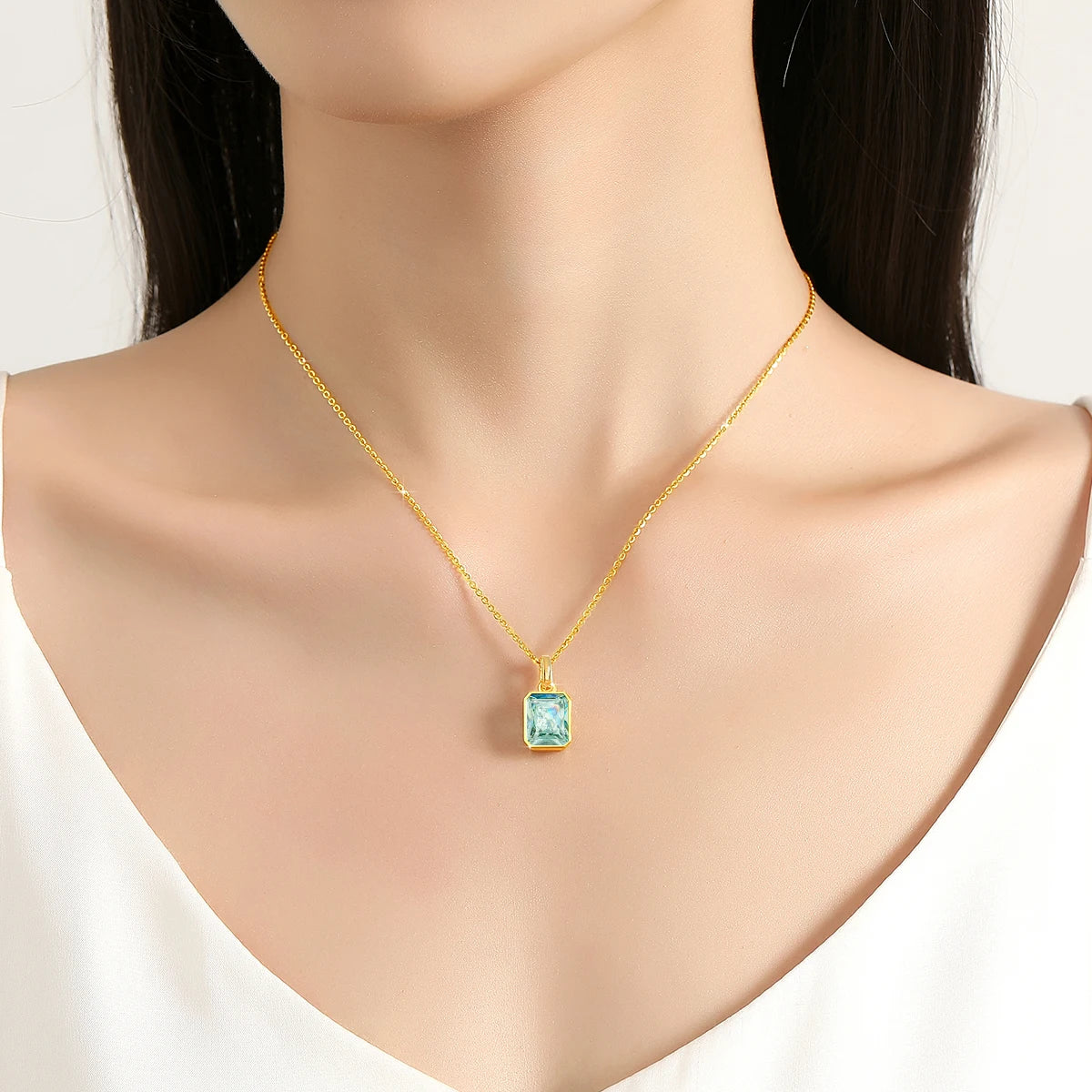 Dazzle Dime® 18K Solid Gold Moissanite Pendant Necklace | 8x10mm Colored Gemstone | Fine Jewelry for Women | Anniversary & Valentine’s Day Gift