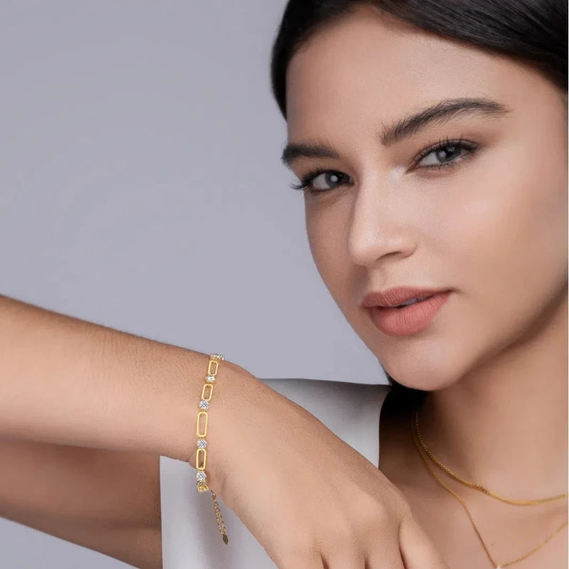S925 Silver 4mm Moissanite Yellow Gold Chain Charm Bracelet | Women’s Party Gift