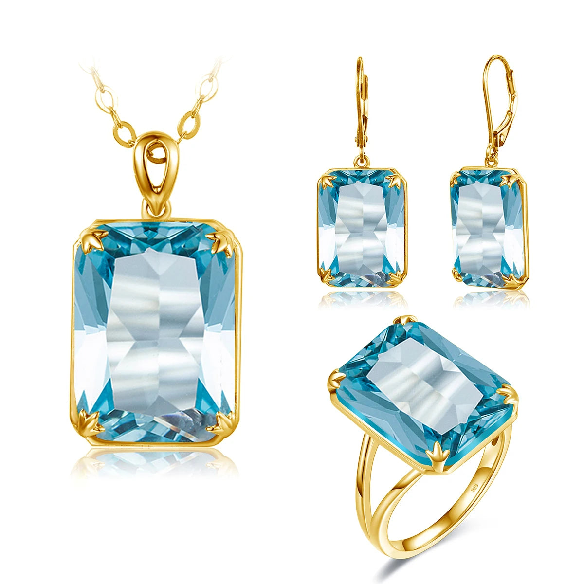 Dazzle Dime® Vintage Ruby Jewelry Set – 925 Sterling Silver Gold-Plated Necklace, Earrings, and Ring