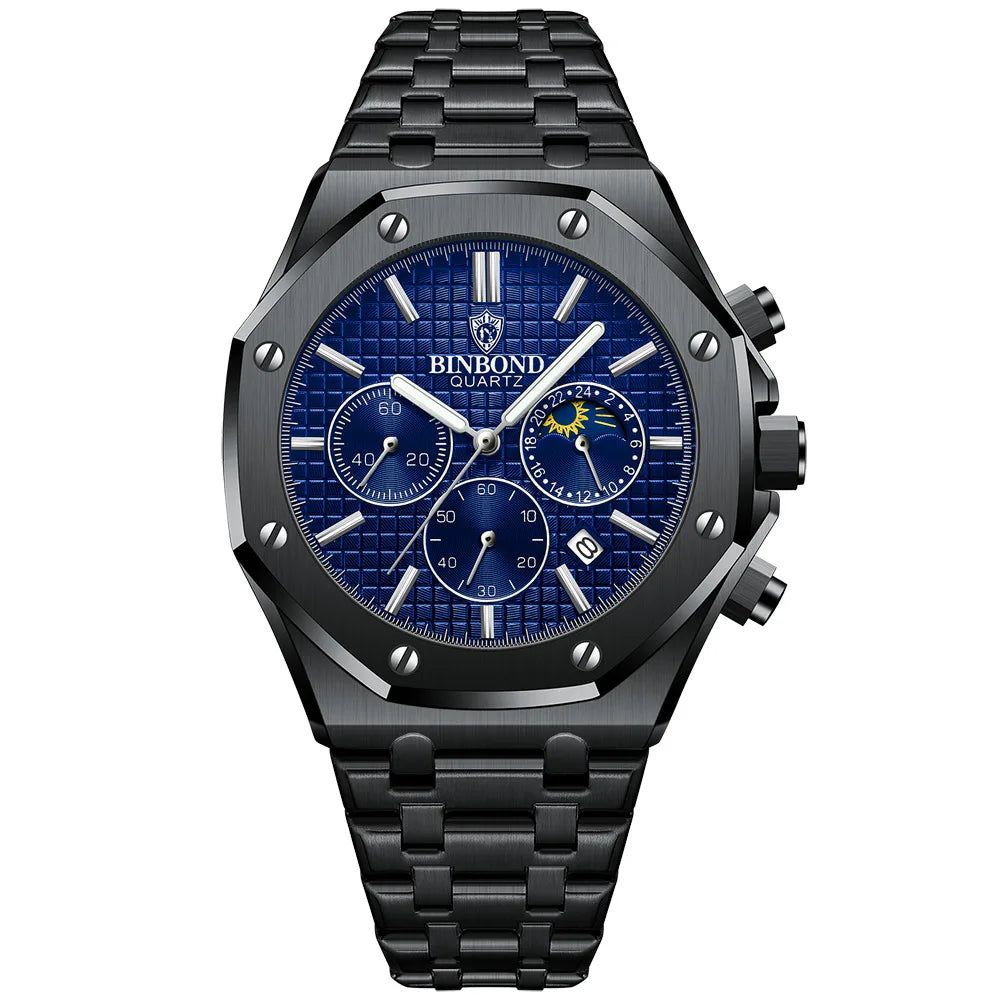 Luxury Stainless Steel Business Watch for Men | Waterproof Quartz Wrist Watch with Date Function Made by BINBOND