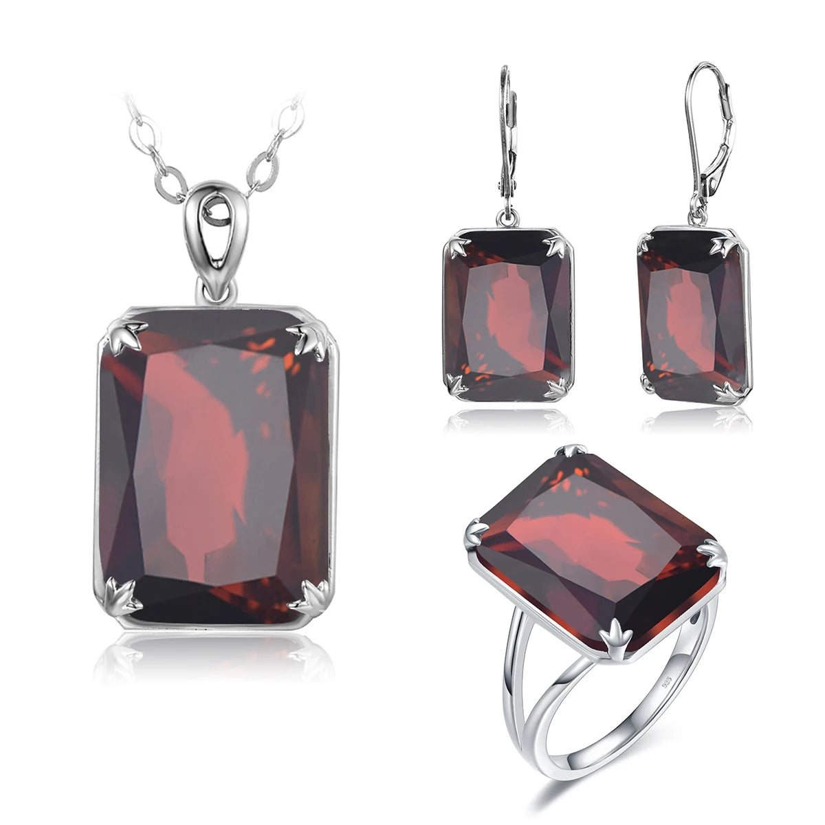 Dazzle Dime® Vintage Ruby Jewelry Set – 925 Sterling Silver Gold-Plated Necklace, Earrings, and Ring