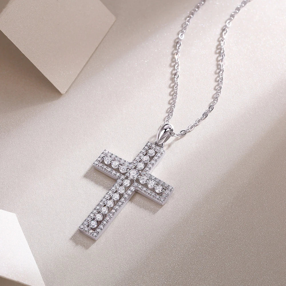 Dazzle Dime® D Color Moissanite Cross Necklace for Women – GRA Certified S925 Sterling Silver Jesus Pendant, 18K Gold Plated