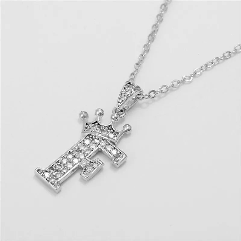 Crown Moissanite Alphabet Pendant Necklace – 925 Sterling Silver A-Z Initials with Gold Plating