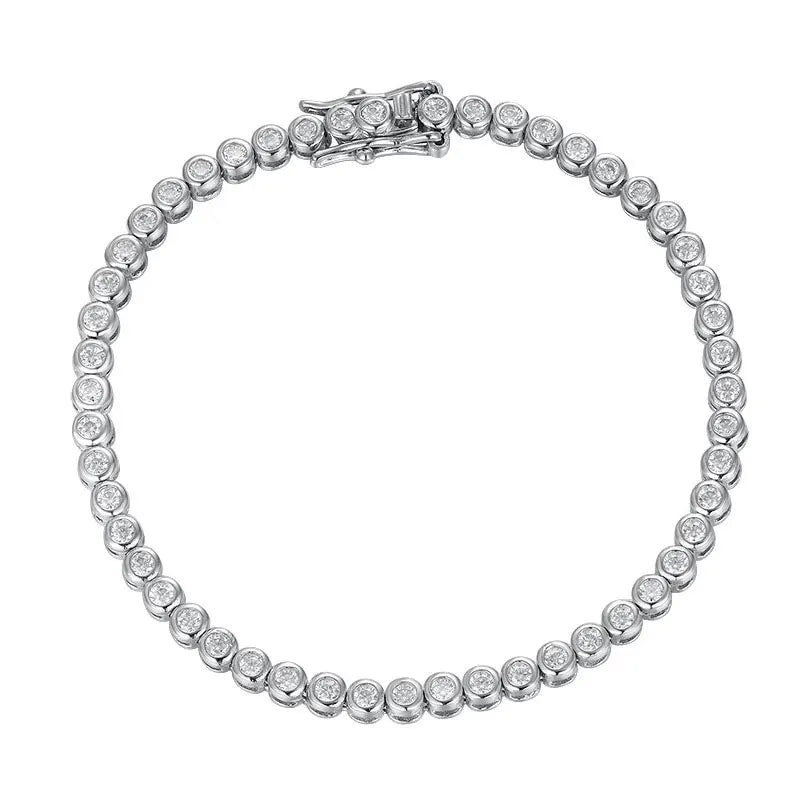 Dazzle Dime 2Mm Moissanite Tennis Bracelet Hallmarked 925 Sterling 18K Plated White Gold Sparkling Party Jewelry