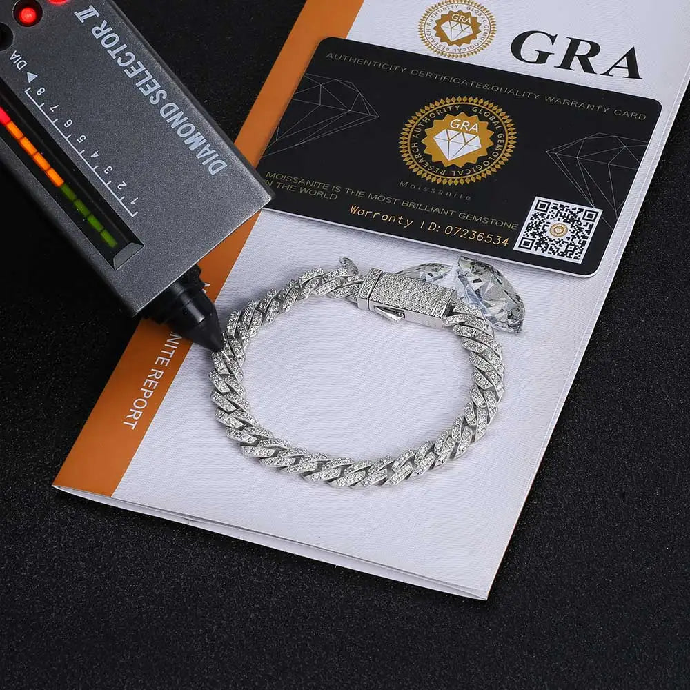 Iced Out VVS Moissanite Cuban Link Chain Necklace - 925 Sterling Silver | Multiple Row Options, 8mm-20mm Widths | Unisex Hip Hop Jewelry