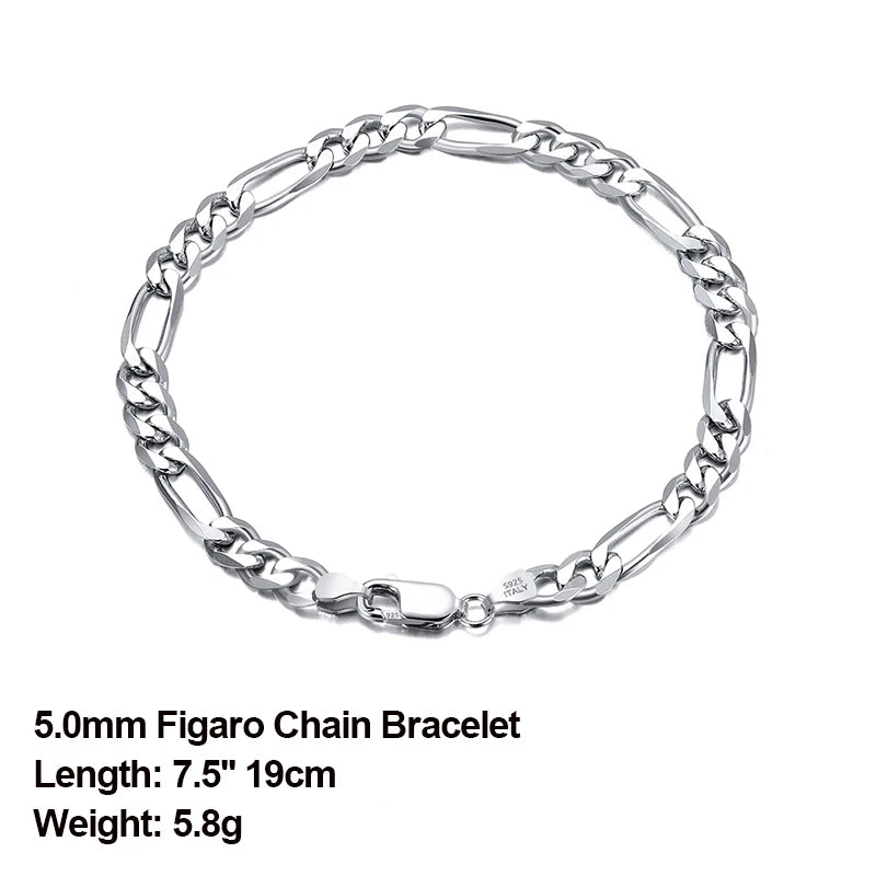 Dazzle Dime® 925 Sterling Silver Figaro Chain Necklace for Men & Women – 3.3mm/5mm/7mm | Rhodium/Gold Plated | Trendy Statement Jewelry