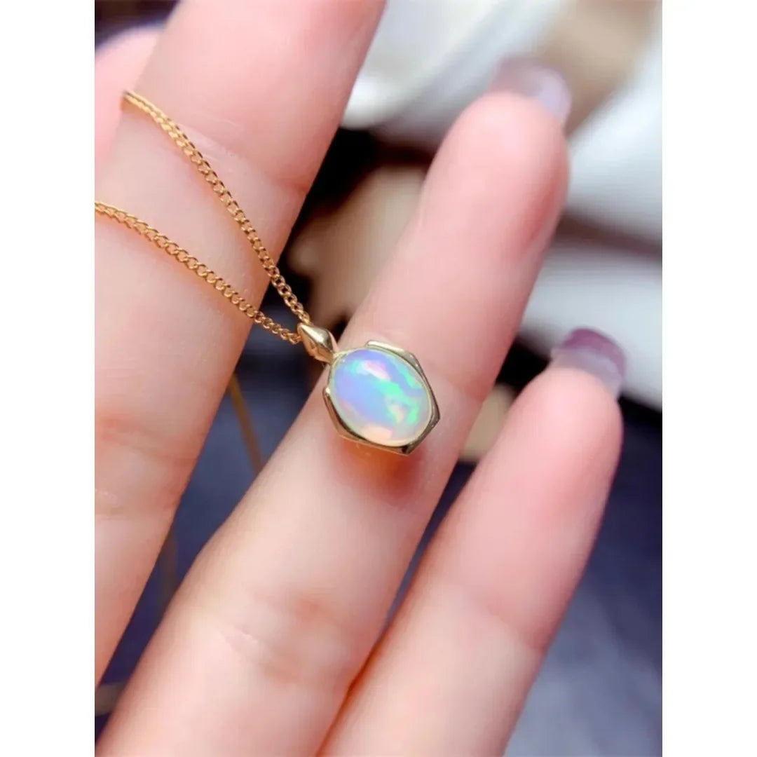 Dazzle Dime® Natural Opal Pendant Necklace | S925 Sterling Silver Retro Light Luxury Clavicle Chain