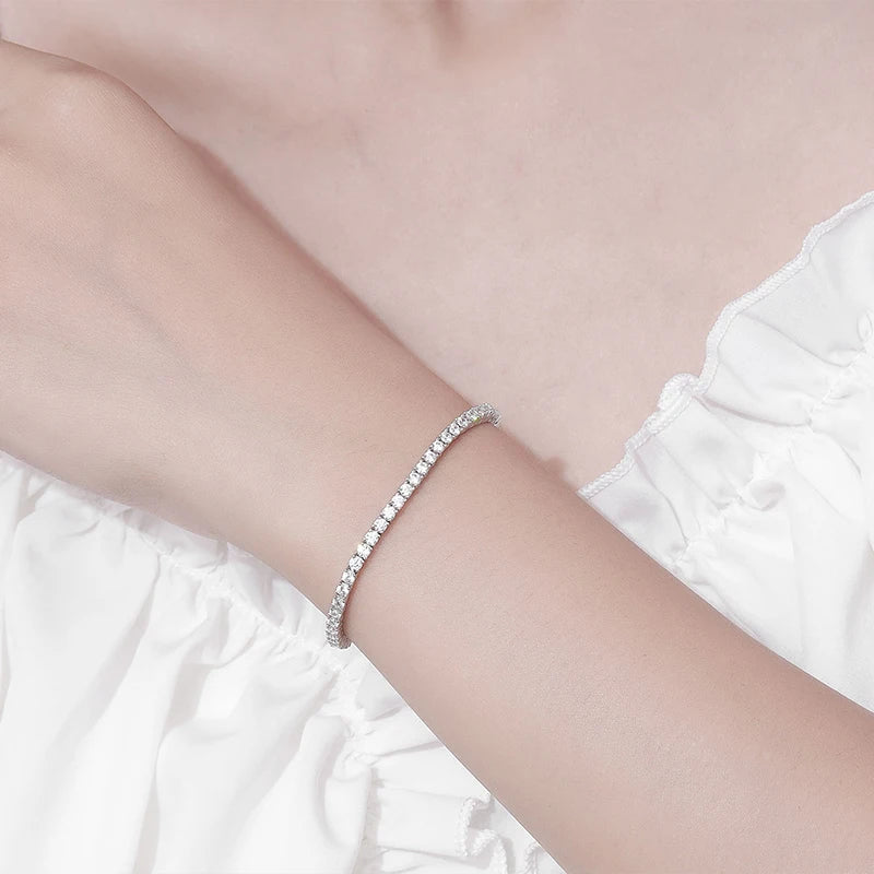 Dazzle Dime 2Mm Moissanite Tennis Bracelet Hallmarked 925 Sterling 18K Plated White Gold Sparkling Party Jewelry