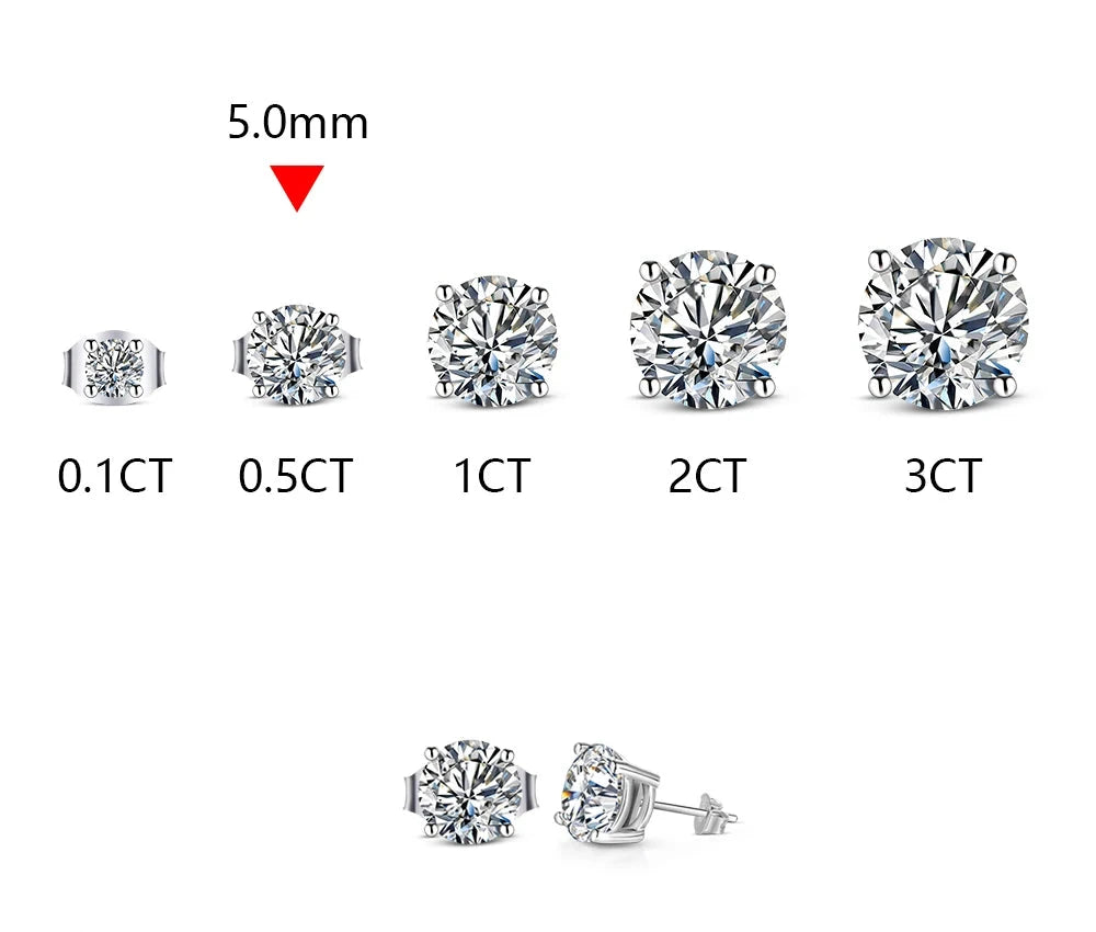Dazzle Dime 2 Carat 8.0Mm D Color Moissanite Stud Earrings Hallmarked 925 Sterling with GRA Certification