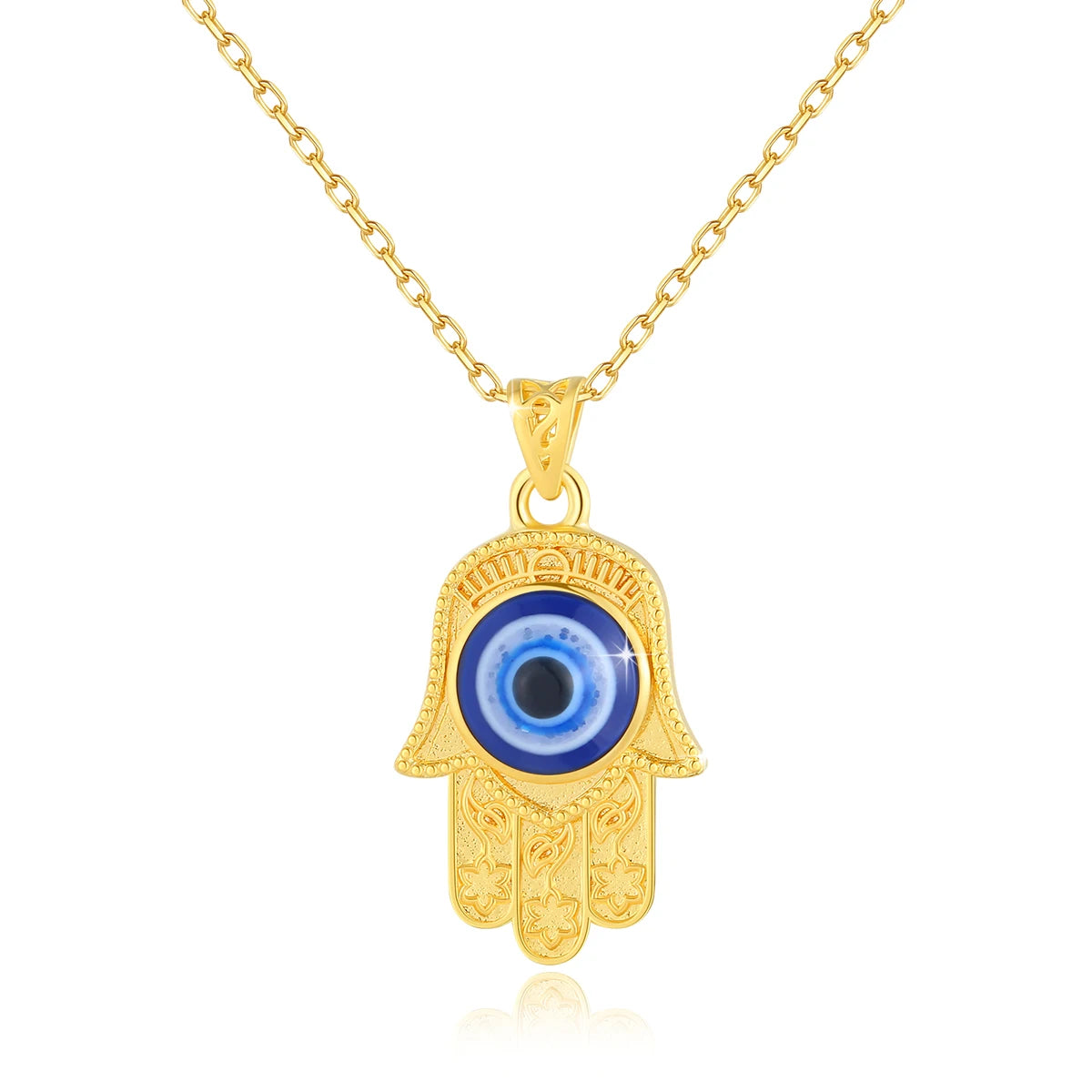 Dazzle Dime® 18K Gold Evil Eye Necklace | Royal Blue Sapphire Pendant | Luxury Handcrafted Design with Certificate