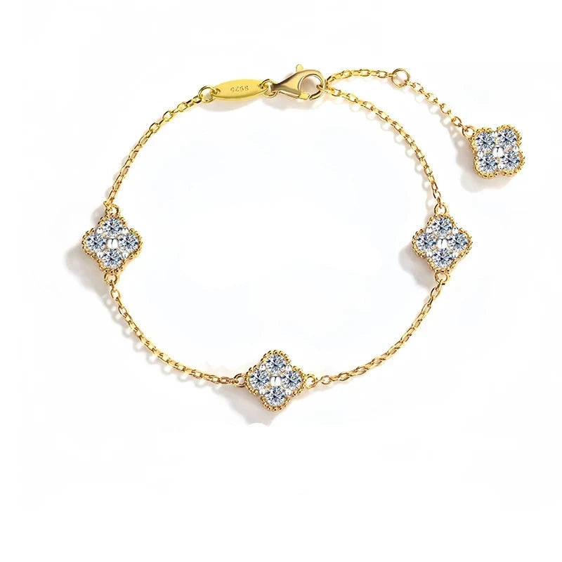 Dazzle Dime D Color 2.4CT (25 Sterling Moissanite Bracelets Lucky Bangles Wedding Birthday Party Clover Gifts Jewelry