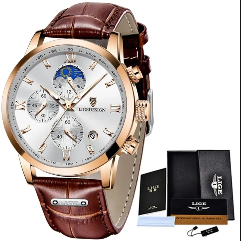 Men's Luxury Leather Sport Chronograph | Waterproof Military Quartz Wristwatch by LIGE