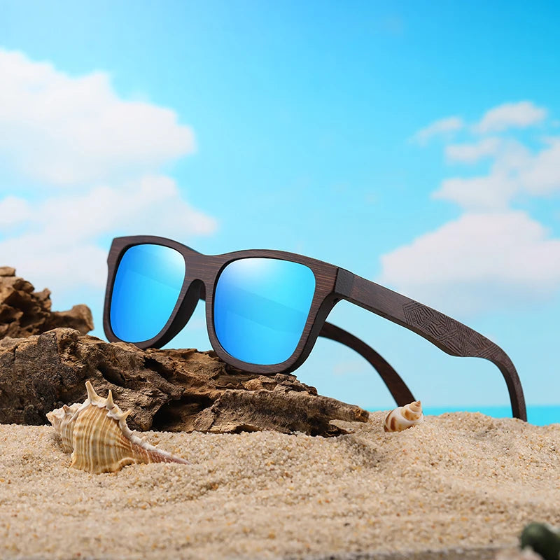 Handmade Natural Bamboo Wooden Polarized Sunglasses with Mirror-Coating Lenses & UV400 Protection