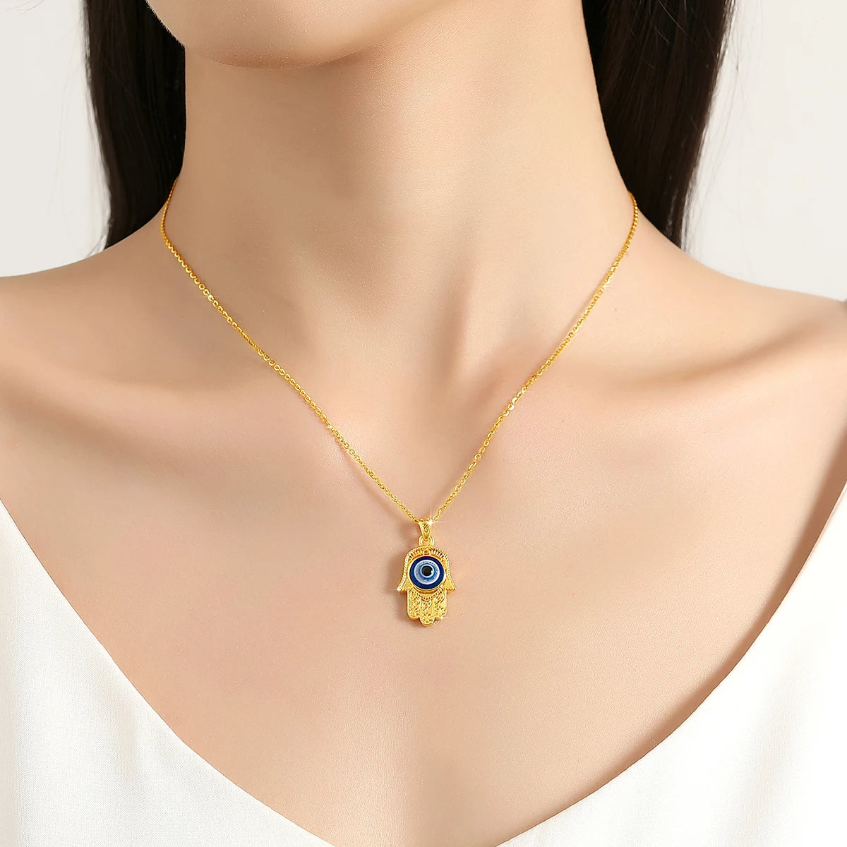 Dazzle Dime® 18K Gold Evil Eye Necklace | Royal Blue Sapphire Pendant | Luxury Handcrafted Design with Certificate
