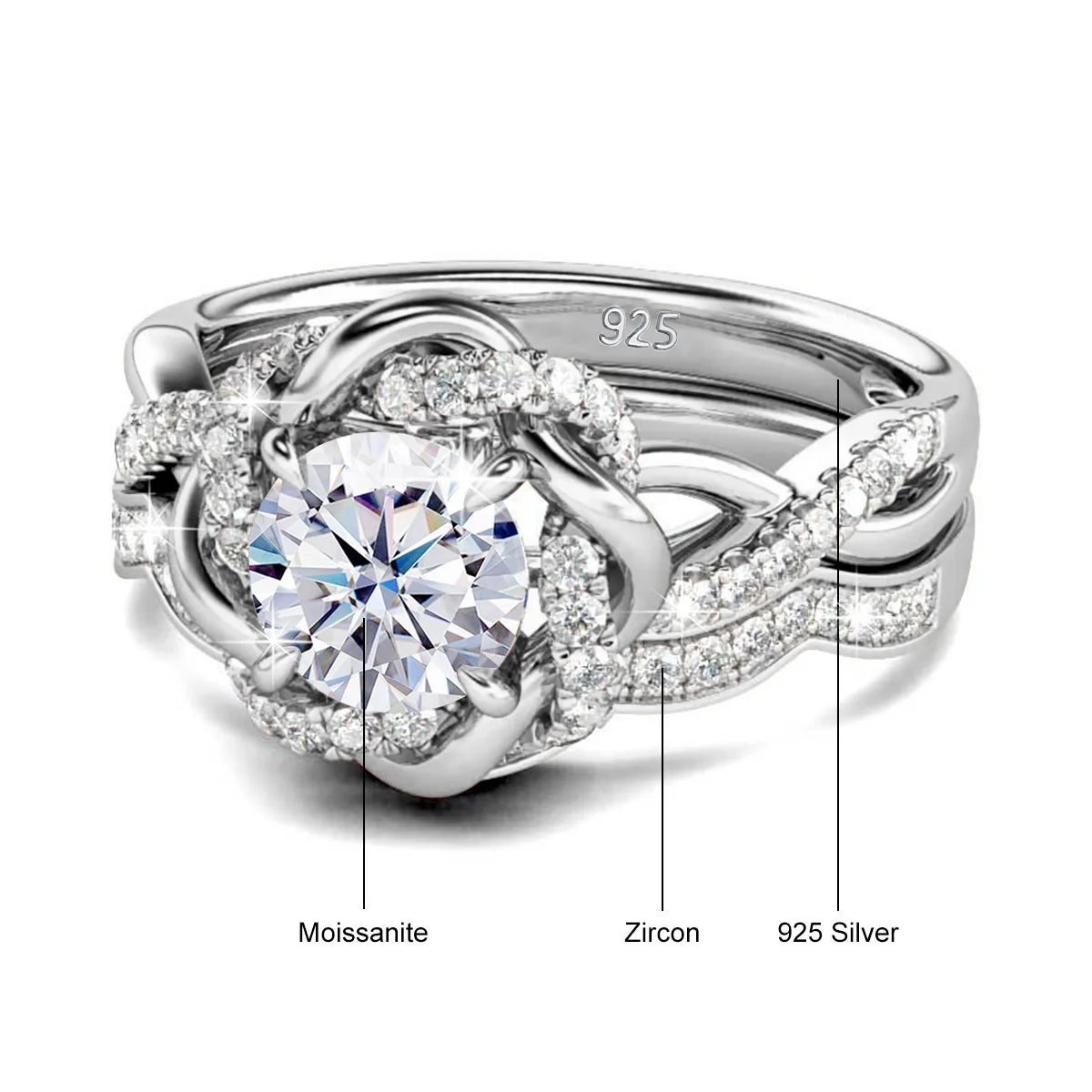 Dazzle Dime® 3Ct Moissanite Twist Floral Engagement Ring Set | Certified 925 Sterling Silver Luxury Wedding Jewelry