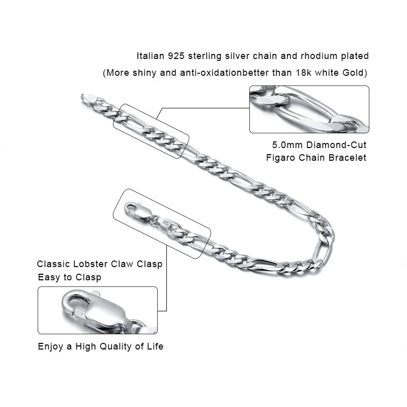 Italian 14K Gold-Plated 5mm Diamond-Cut Figaro Chain Bracelet | S925 Sterling Silver