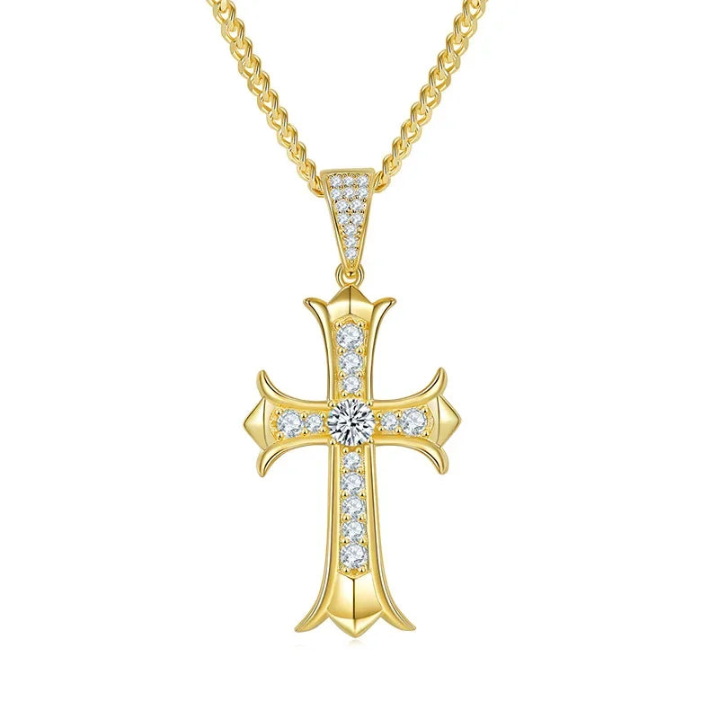 Vintage Street Style Goldschool Cross Body Pendant Necklace – 18K Gold Plated with Moissanite