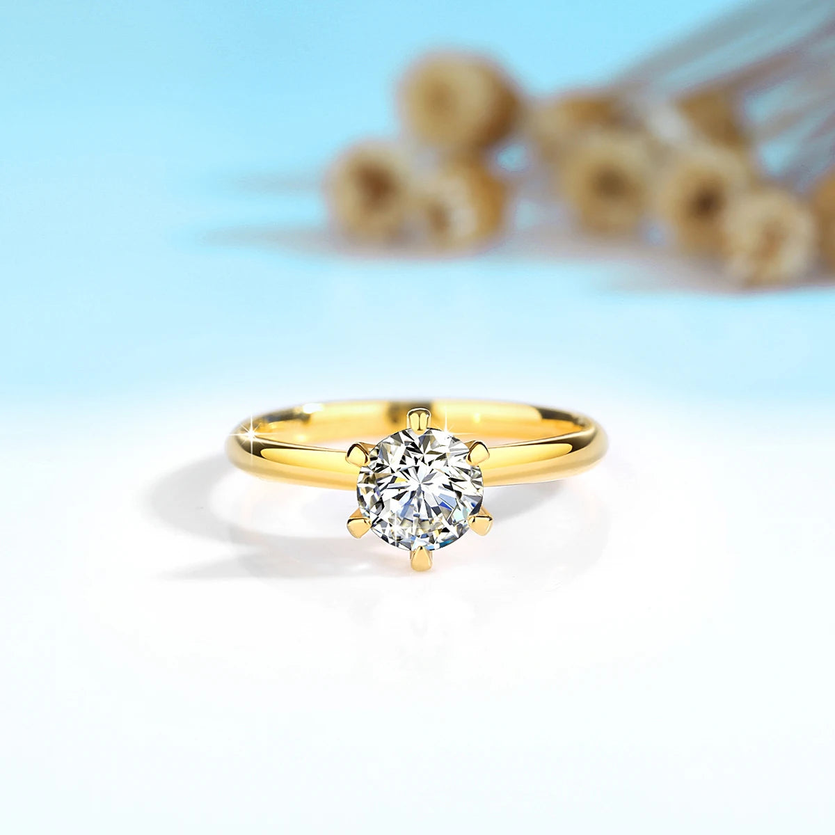 Dazzle Dime® 100% 14K Gold Moissanite Solitaire Ring | AU585 Certified | Elegant Wedding & Engagement Jewelry