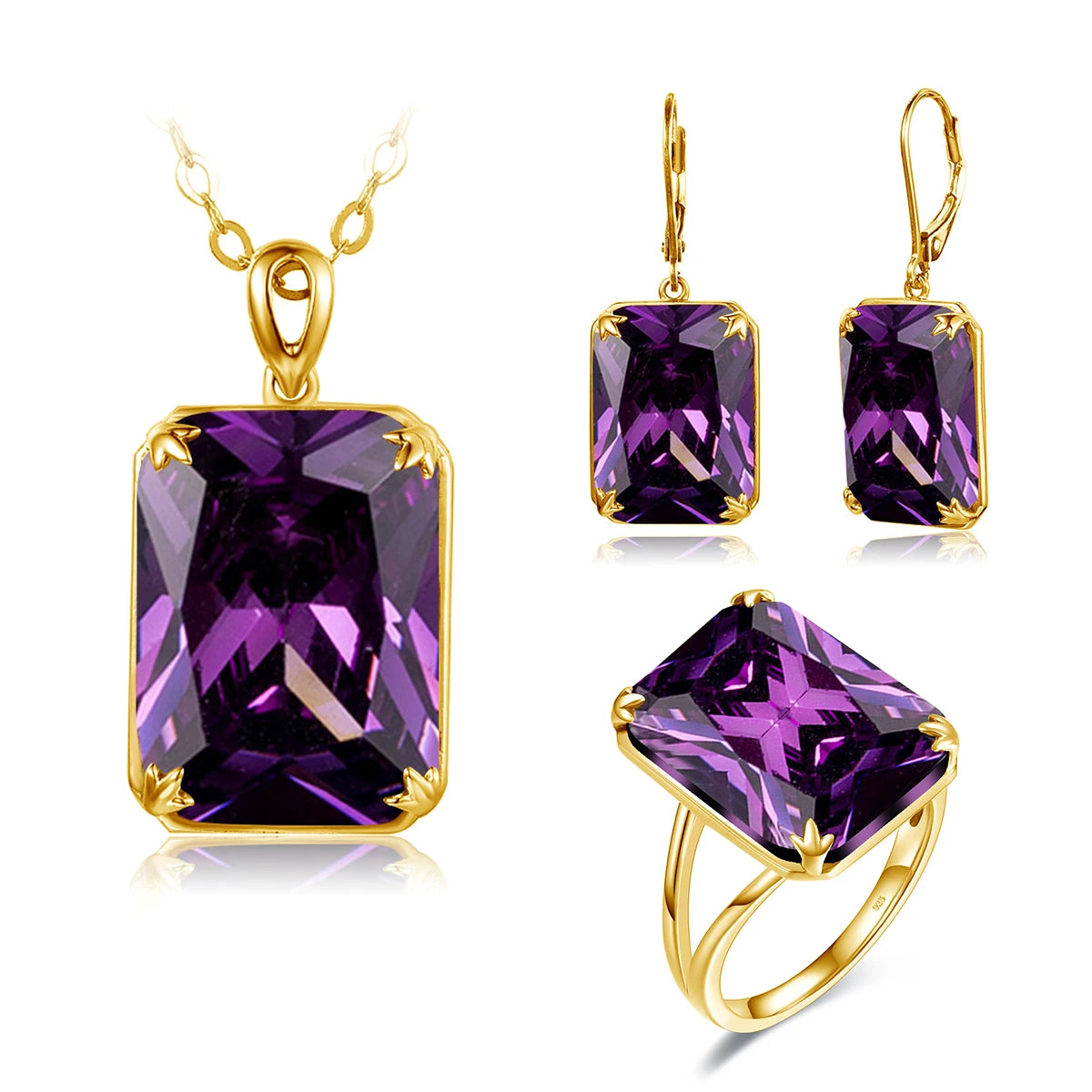 Dazzle Dime® Vintage Ruby Jewelry Set – 925 Sterling Silver Gold-Plated Necklace, Earrings, and Ring