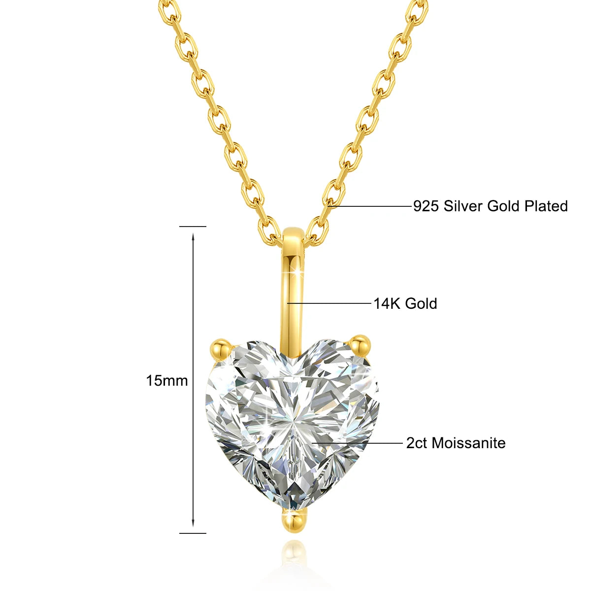 Dazzle Dime® 14K Solid Gold Moissanite Pendant Necklace | Certified AU585 Jewelry | Elegant Anniversary & Party Gift
